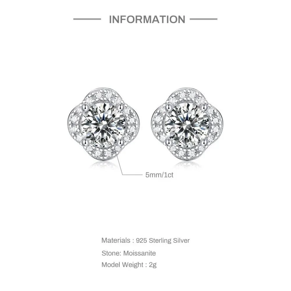Certified 1ct. t.w. Moissanite Diamond Clover Halo Stud Earrings NEW